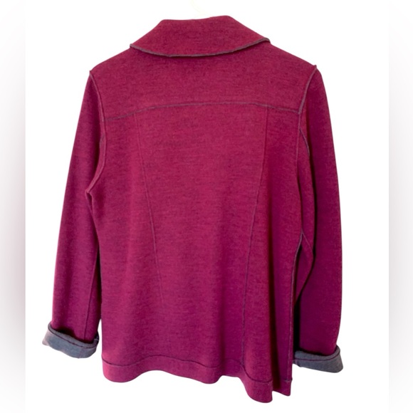 Eileen Fisher jacket pea coat EUC M merino wool berry contrast cuff - Picture 2 of 5